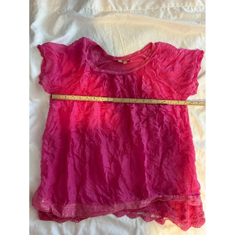 M For Bolide Italian Silk Blouse Pink Made in Italy Women S Sheer Lace Hem Top - Picture 6 of 7